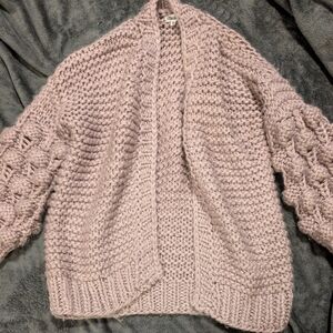 Chunky Knit Cardigan Sweater - Purple